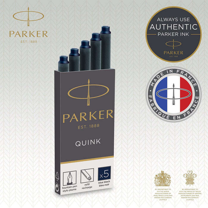 Parker Quink Ink Refill Cartridge for Fountain Pens Blue/Black (Pack 5)