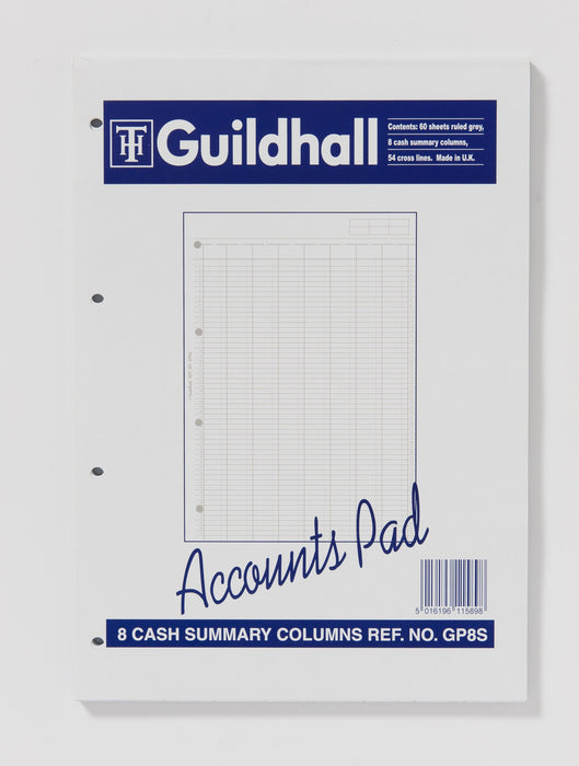 Best Value Exacompta Guildhall Account Pad, 298 x 210 mm, 60 sheets, 54 Feint Lines, 8 Cash Columns