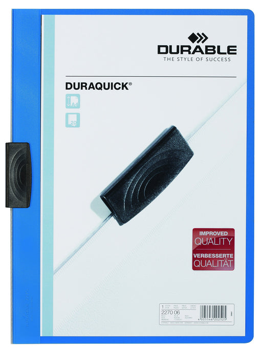 Best Value Durable Duraquick Clip Folder PVC Clear Front for 20 Sheets A4 - Blue Ref 2270/06 (Pack of 1)