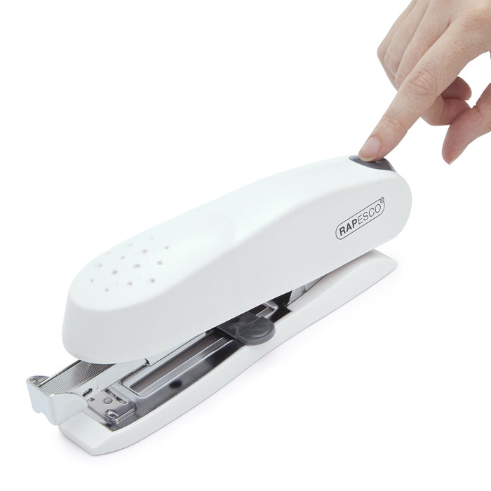 Best Value Rapesco Stapler ECO Spinna, Front Push-Button Loading - 50 Sheet Capacity,White