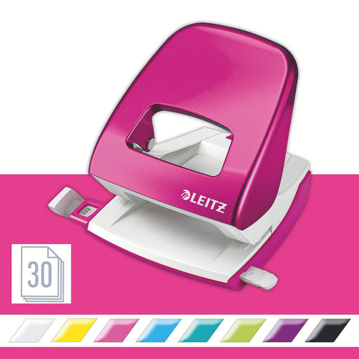 Best Value Leitz Hole Punch, 30 Sheets, Guide Bar with Format Markings, Metal, WOW Range, 50081023 - Metallic Pink