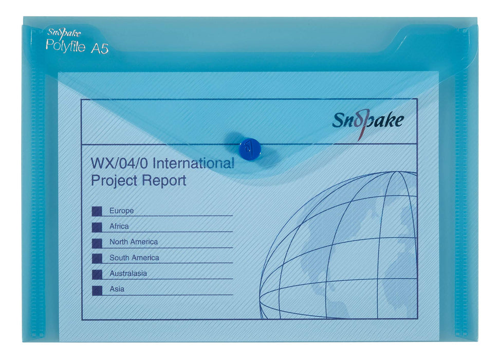 Snopake Polyfile Document Wallet A5 Press Stud PP (Polypropylene) Landscape 25 (W) x 18.5 (H) cm Assorted Pack of 5