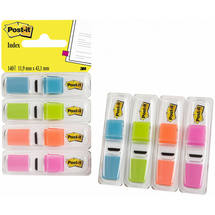 Best Value Post-it Index Small in Clear Dispenser, 140 Flags - 4 Colours x 35 per Pack