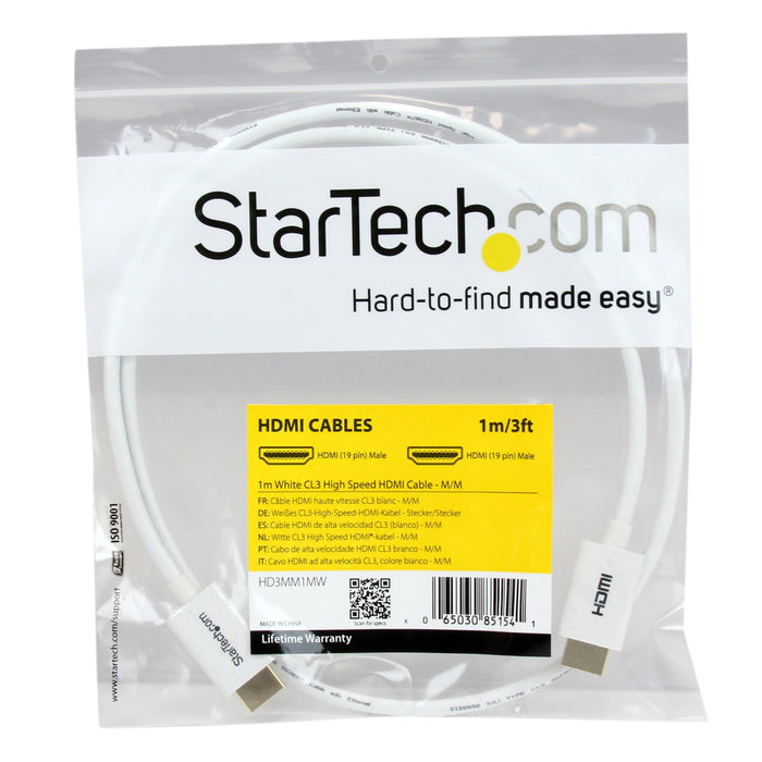 Best Value StarTech.com 1m 3 ft White CL3 In-wall High Speed HDMI Cable - Ultra HD 4k x 2k HDMI Cable - HDMI to HDMI M/M - Audio/Video, Gold-Plated (HD3MM1MW)