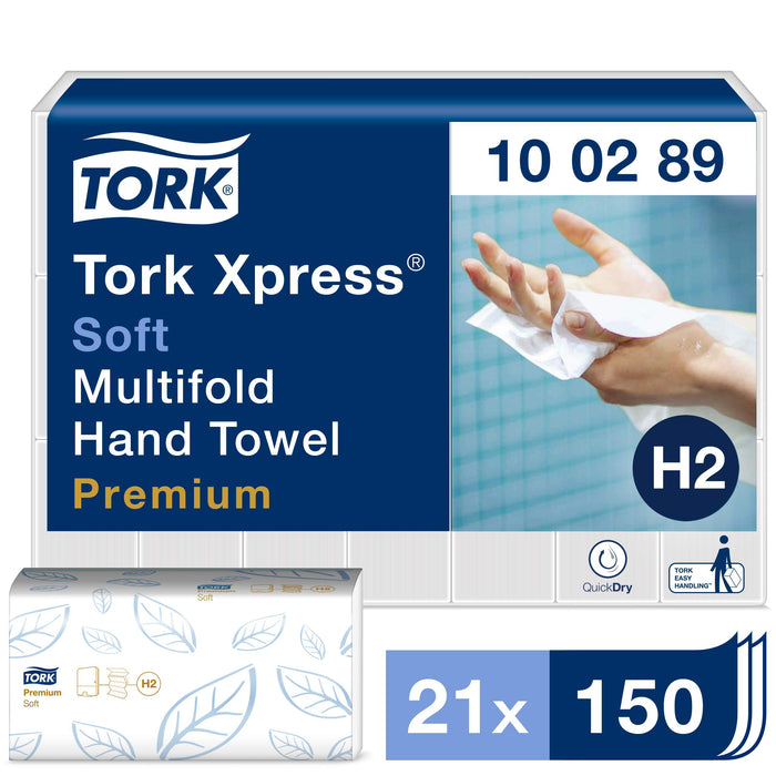 Best Value Tork Xpress Soft Multifold Hand Towels 100289 - H2 Premium Paper Hand Towels with High-Absorbency - Large, 2-Ply, White - 21 x 150 Sheets