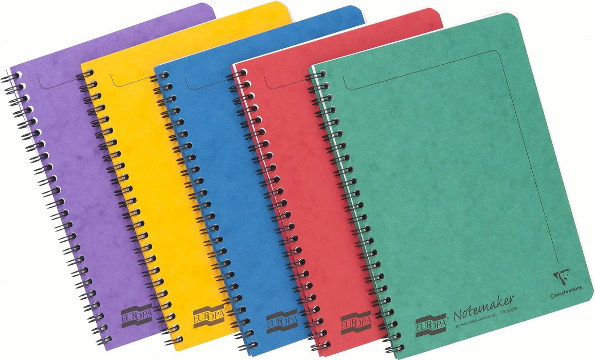 Best Value Clairefontaine Europa Wire Bound on Side Notemaker, A5, Lined, 120 Pages - Assorted A Colours, Pack of 10