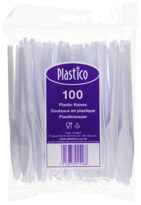 Best Value Plastico CPD90172 Plastic Knives, White, Pack of 100