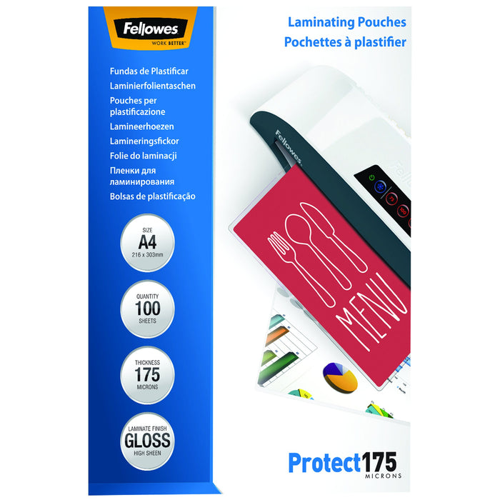 Best Value Fellowes Protect A4 175 Micron Glossy Laminating Pouches (Pack of 100)