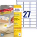 Best Value Avery L4737REV-25 Self-Adhesive Removable Labels, 27 Labels Per A4 Sheet, White