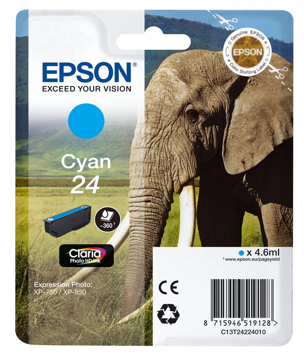 Best Value EPSON C13T24224012 Elephant Ink Cartridge for Expression Photo XP-960 Series, Cyan, Genuine, Amazon Dash Replenishment Ready