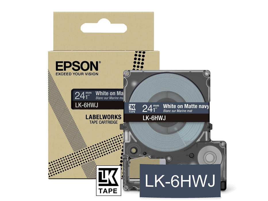 Epson  LK-6HWJ White  on Matte Navy Tape Cartridge 24mm - C53S672086