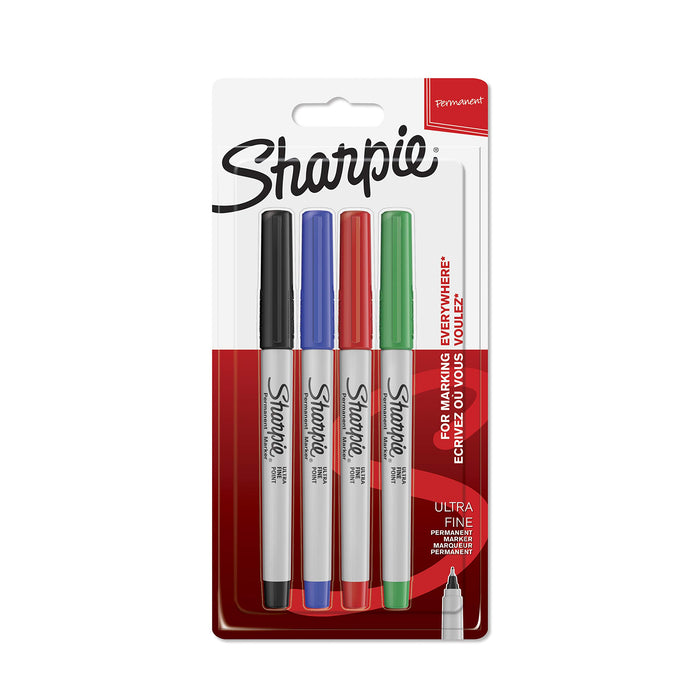 Best Value Sharpie Permanent Markers, Ultra-Fine Tip, Assorted Standard Colours, Pack of 4