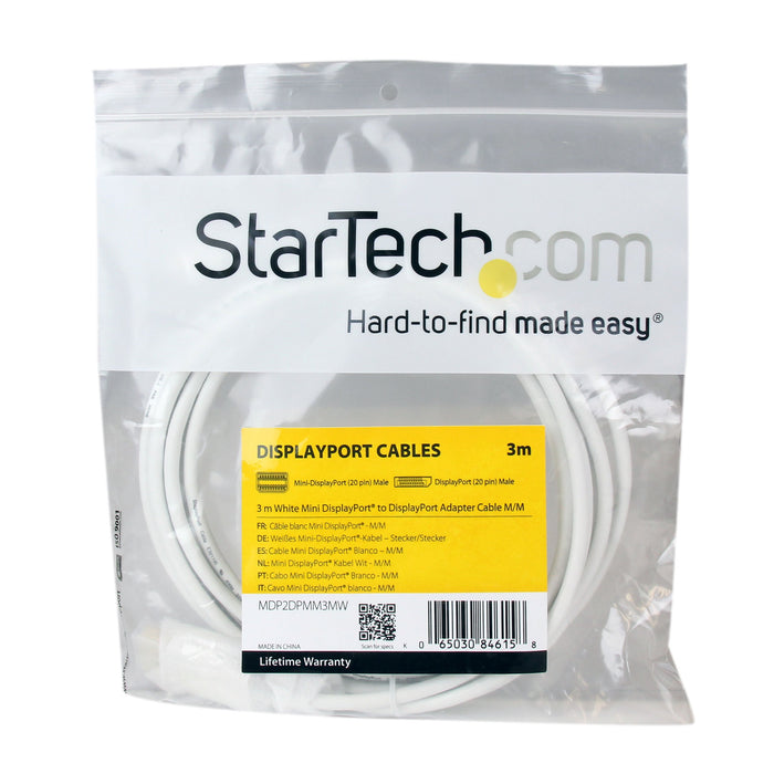 StarTech.com 3m 10 ft White Mini DisplayPort to DisplayPort 1.2 Adapter Cable M/M - DisplayPort 4k with HBR2 support - Mini DP to DP Cable (MDP2DPMM3MW)