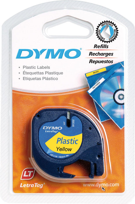 Best Value Dymo LetraTag Plastic Label Tape, 12 mm x 4 m Roll, Yellow