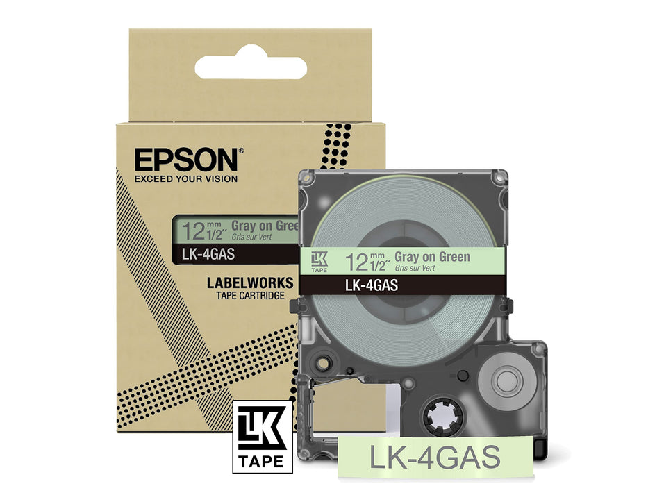 Epson LK-4GAS Gray on Soft Green Tape Cartridge 12mm - C53S672105