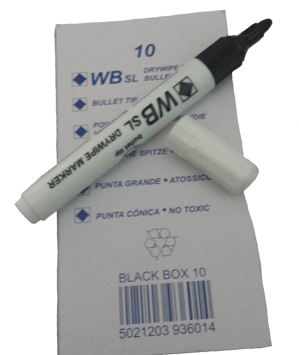 Best Value Whiteboard Drywipe Bullet Tip Black Markers x 10 (PC)