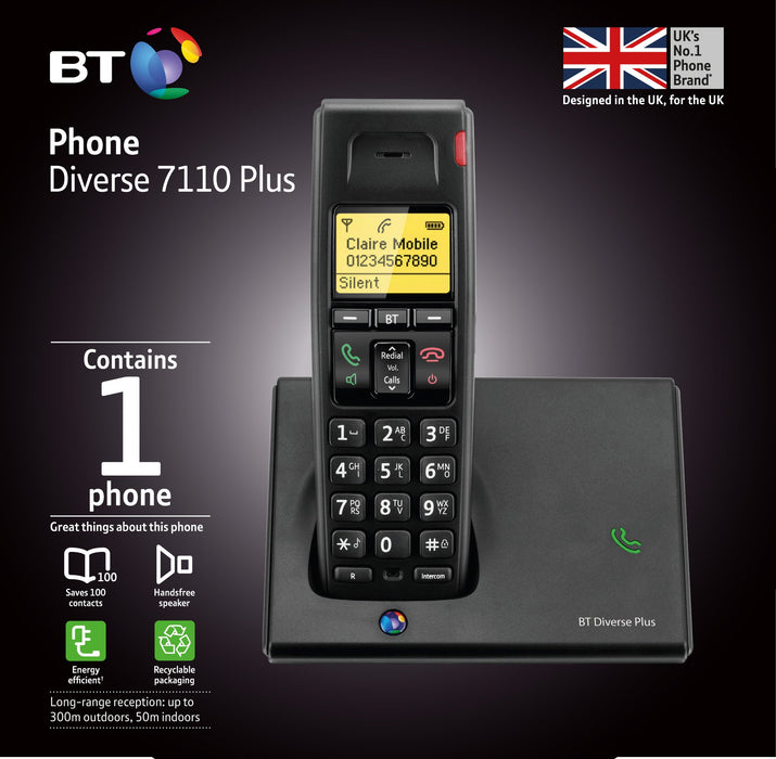 Best Value BT Diverse 7110 Plus Single DECT Phone, Black