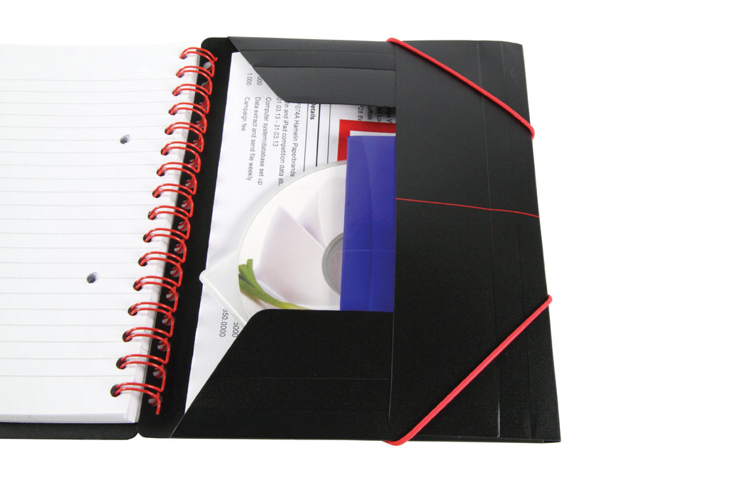 Best Value Oxford Black n' Red A5+ Poly Cover Wirebound Meeting Book, Ruled with Margin Notebook Including Rear Storage Envelope, 160 Page, 1 Notebook