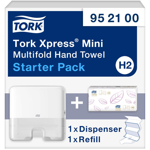 Best Value Tork Xpress Mini Multifold Hand Towel Starter Pack 952100, Elevation Design - H2 Multifold Paper Towel Dispenser with Refill - Slim, Hygienic, White