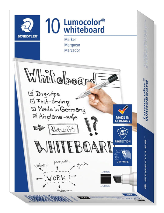 Best Value Staedtler Lumocolor Whiteboard Marker 351 B-9 with Chisel Tip - Black, Pack of 10