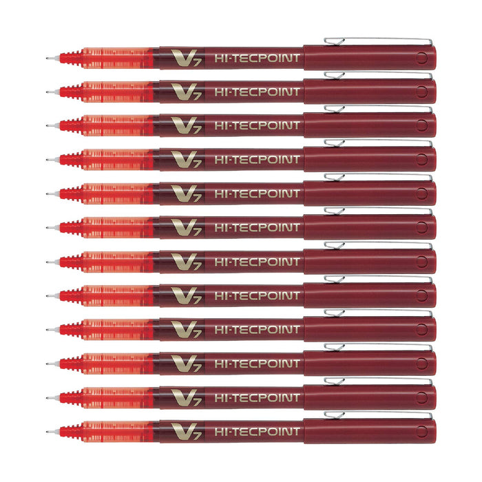 Best Value Pilot V7 Hi-Tecpoint Rollerball Pen, 0.7 mm Tip - Red, Box of 12