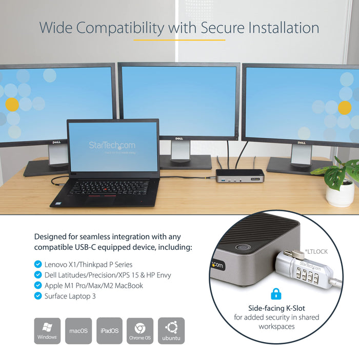 StarTech.com USB-C HDMI DisplayPort Triple Monitor Docking Station