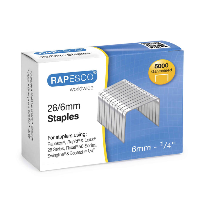 Best Value Rapesco S11662Z3 Galvanised Staples 26/6 mm - Box of 5,000, Silver