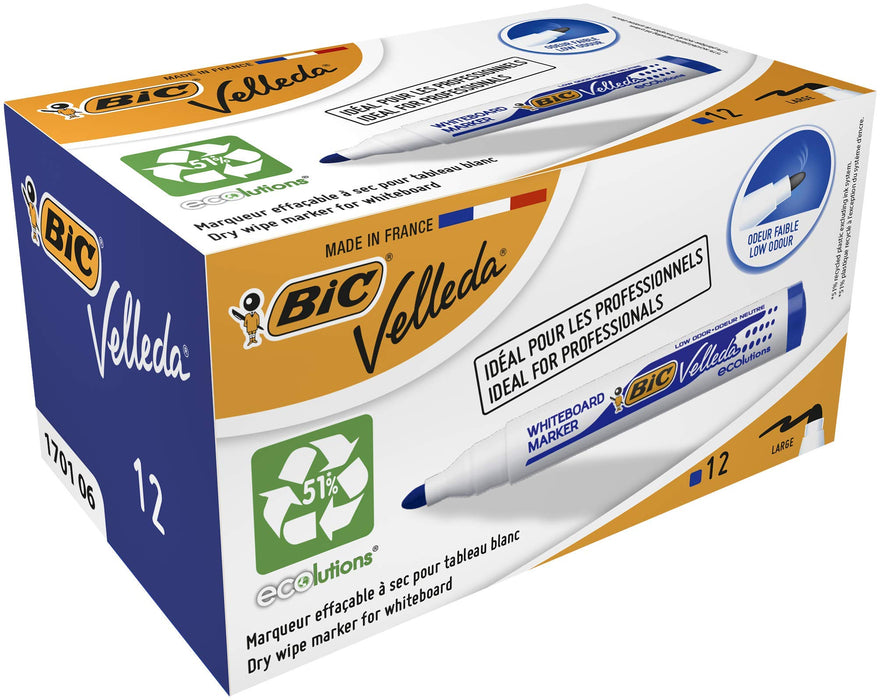 Best Value BIC Velleda 1701 ECOlutions Whiteboard Markers, Blue, Pack of 12