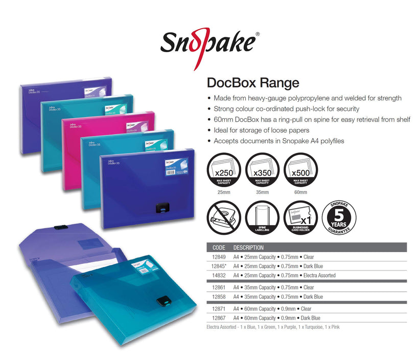 Best Value Snopake DocBox Box File Polypropylene with Push Lock 35mm Spine A4 - Clear 12861