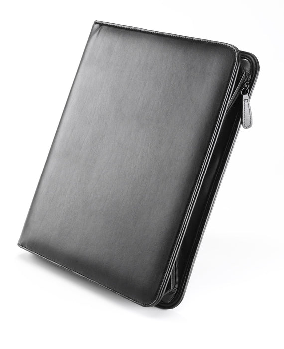 Best Value Falcon A4 Zippered Leather Conference Folder - FI6518BL, Black