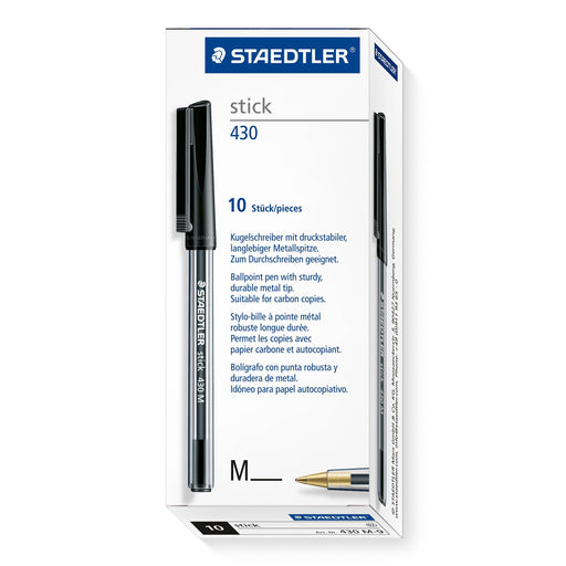 Best Value Staedtler Stick 430 M-9 Ballpoint Pen Medium - Black (Box of 10)