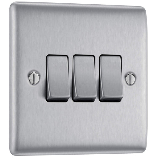 Nexus Metal 10A Triple Light Switch, Brushed Steel