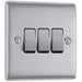 Nexus Metal 10A Triple Light Switch, Brushed Steel