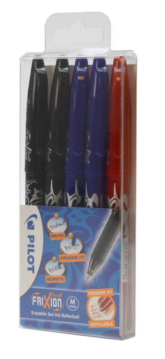 Best Value Pilot Frixion Erasable Rollerball 0.7 mm (Pack of 5) - 2 Black/2 Blue/1 Red