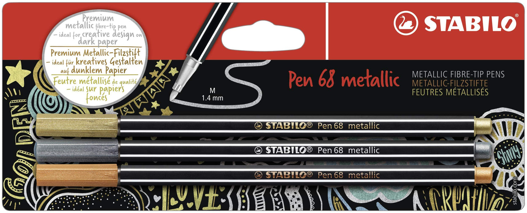 Best Value Metallic Premium Felt Tip Pen - STABILO Pen 68 Metallic 3 pc Gold/Silver/Copper