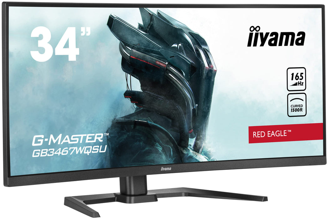 iiyama G-MASTER Red Eagle GB3467WQSU-B5 - LED monitor - curved - 34" - 3440 x 1440 UWQHD @ 165 Hz - VA - 550 cd/m² - 3000:1 - HDR400 - 0.4 ms - 2xHDMI, 2xDisplayPort - speakers - matte black