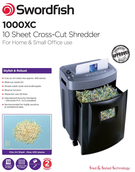 Best Value Swordfish 1000XC 10 Sheet Cross Cut Paper/Document Shredder - 2015 Model - Ref: 45009