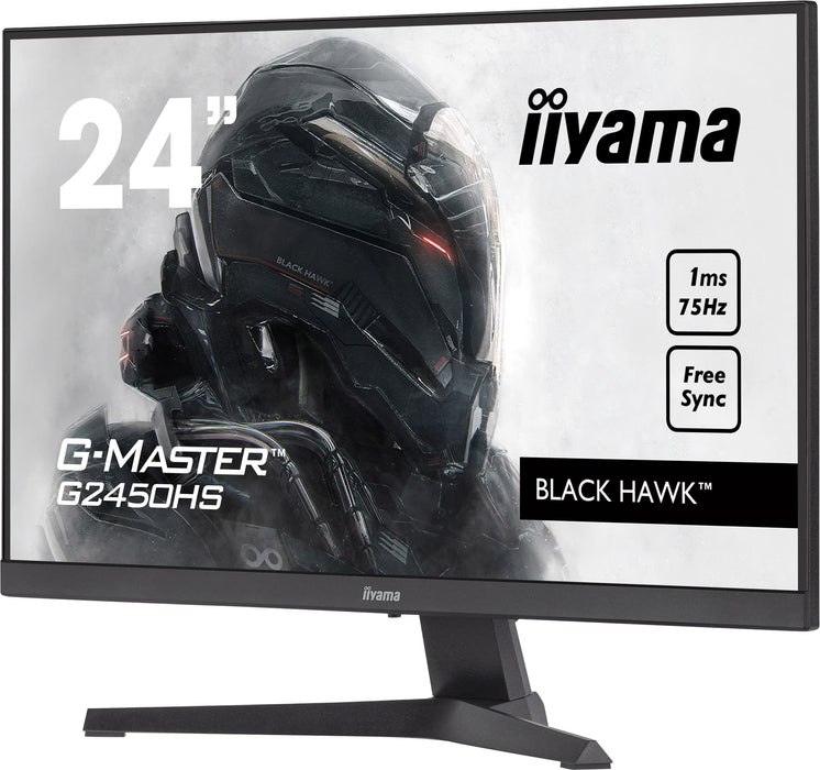 iiyama G-MASTER Black Hawk G2450HS-B1 - LED monitor - 24" (23.8" viewable) - 1920 x 1080 Full HD (1080p) @ 75 Hz - VA - 250 cd/m² - 3000:1 - 1 ms - HDMI, DisplayPort - speakers - matte black