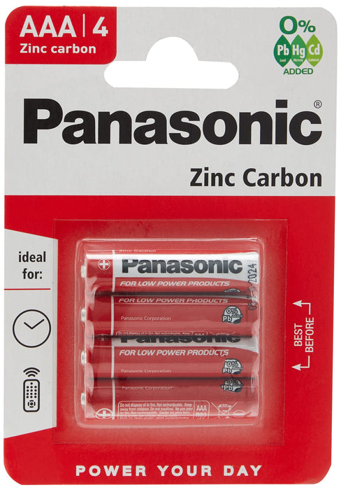 Panasonic Zinc Batteries AAA R03 1.5V (Pack 4) - PANAR03RB4