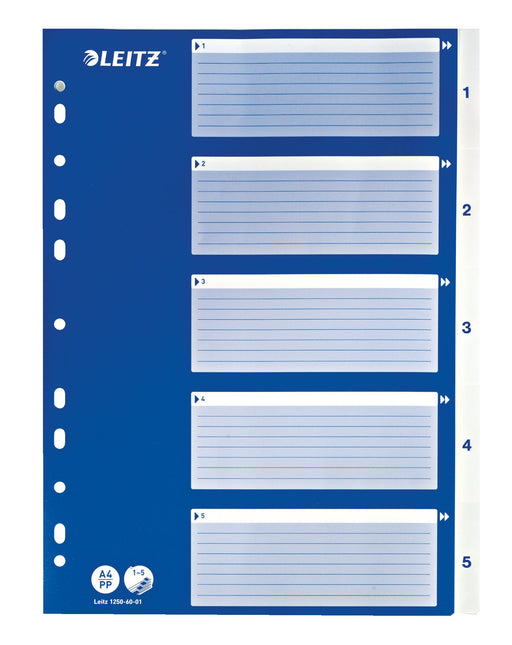 Best Value Leitz A4 1-5 Index, Heavy Duty Plastic and Cardboard, Blue/White