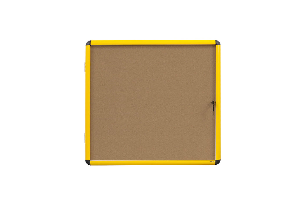 Best Value Bi-Office Display Case Ultrabrite-12x A4Cork Notice Board with Yellow Aluminium Frame