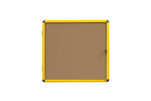 Best Value Bi-Office Display Case Ultrabrite-12x A4Cork Notice Board with Yellow Aluminium Frame