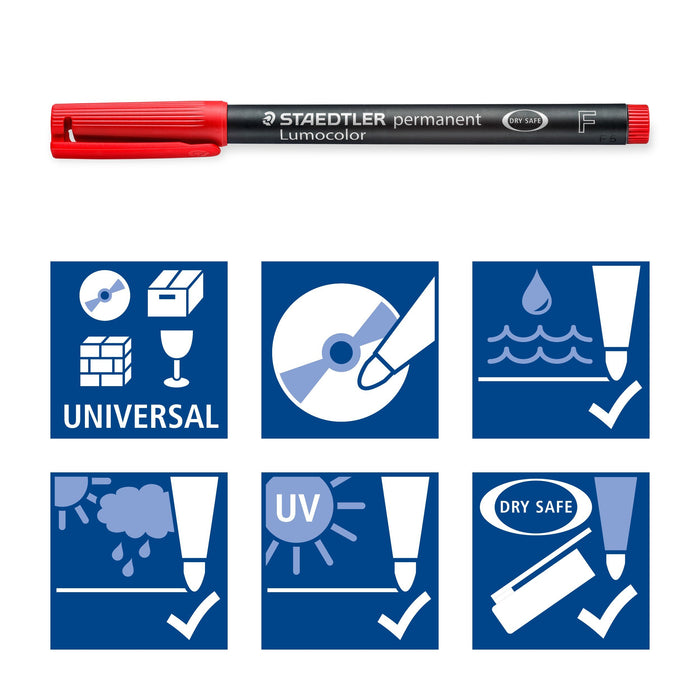 Best Value Staedtler 318-2 Lumocolor Universal Permanent Fine Pens - Red, Pack of 10