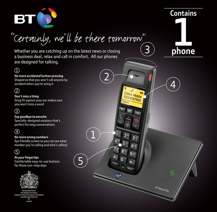 Best Value BT Diverse 7110 Plus Single DECT Phone, Black