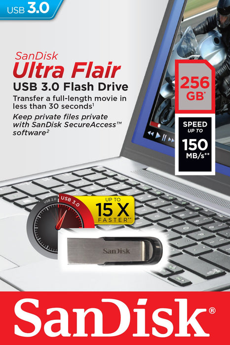 Best Value SanDisk Ultra Flair 256 GB USB 3.0 Flash Drive, Upto 150MB/s read - Black