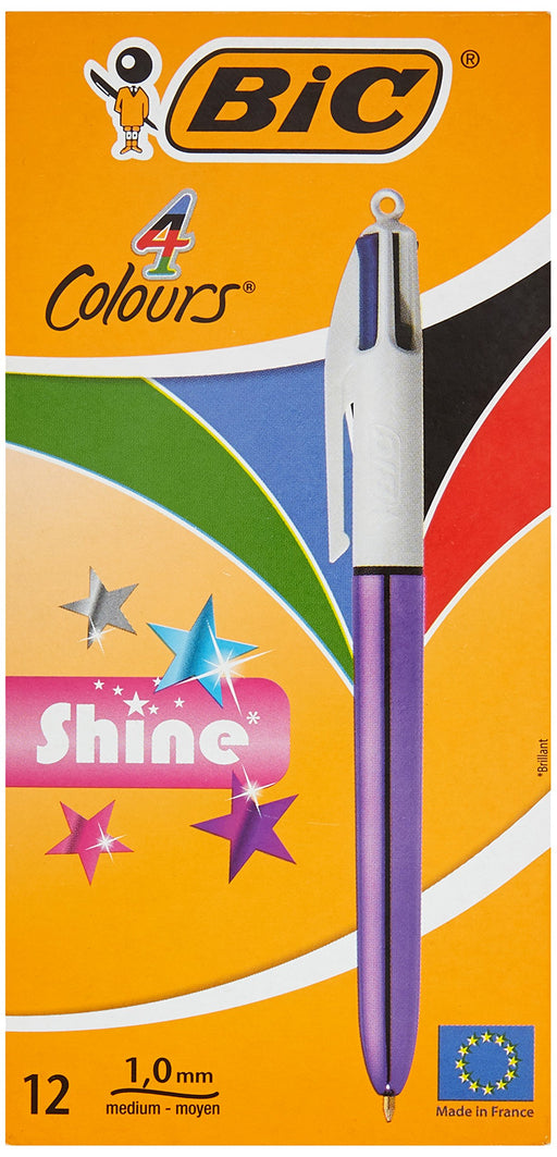 BIC 4-Color Shine Retractable Ball Pens, Fun Pink Metallic Barrel