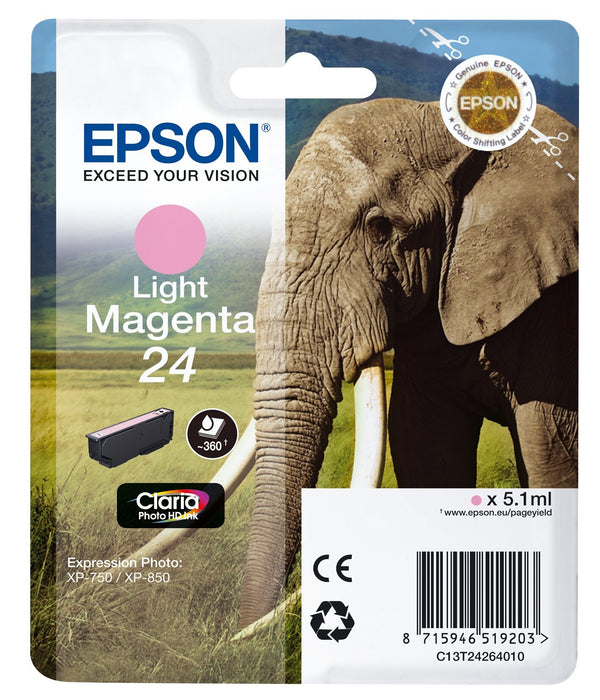 Best Value Epson C13T24264012 24 Series Elephant Claria Photo HD Ink Cartridge, Light Magenta, Genuine, Amazon Dash Replenishment Ready