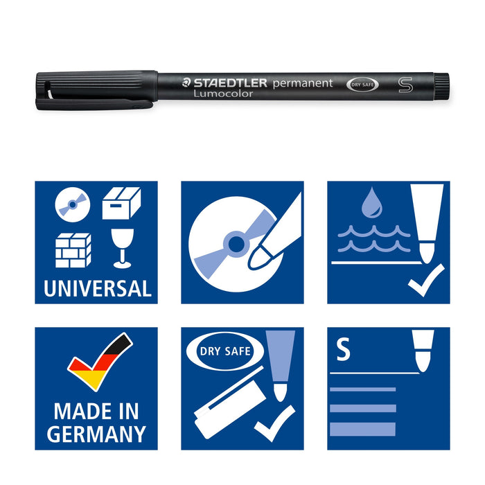 Best Value Staedtler 013143 313-9 Lumocolor Universal Permanent Superfine Pens - Black, Pack of 10