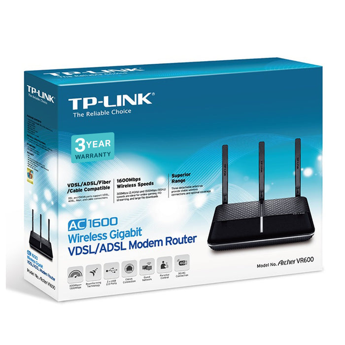 TP-Link Archer VR600 - Wireless router - DSL modem - 4-port switch - GigE - 802.11a/b/g/n/ac - Dual Band