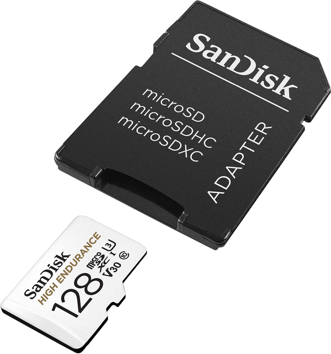 Best Value SanDisk High Endurance Video Monitoring Cards for Dashcams and Home Monitoring 128 GB MicroSDXC Card + SD Adapter, Up to 100 MB/s Read and 40 MB/s Write, Class 10, U3, V30, White